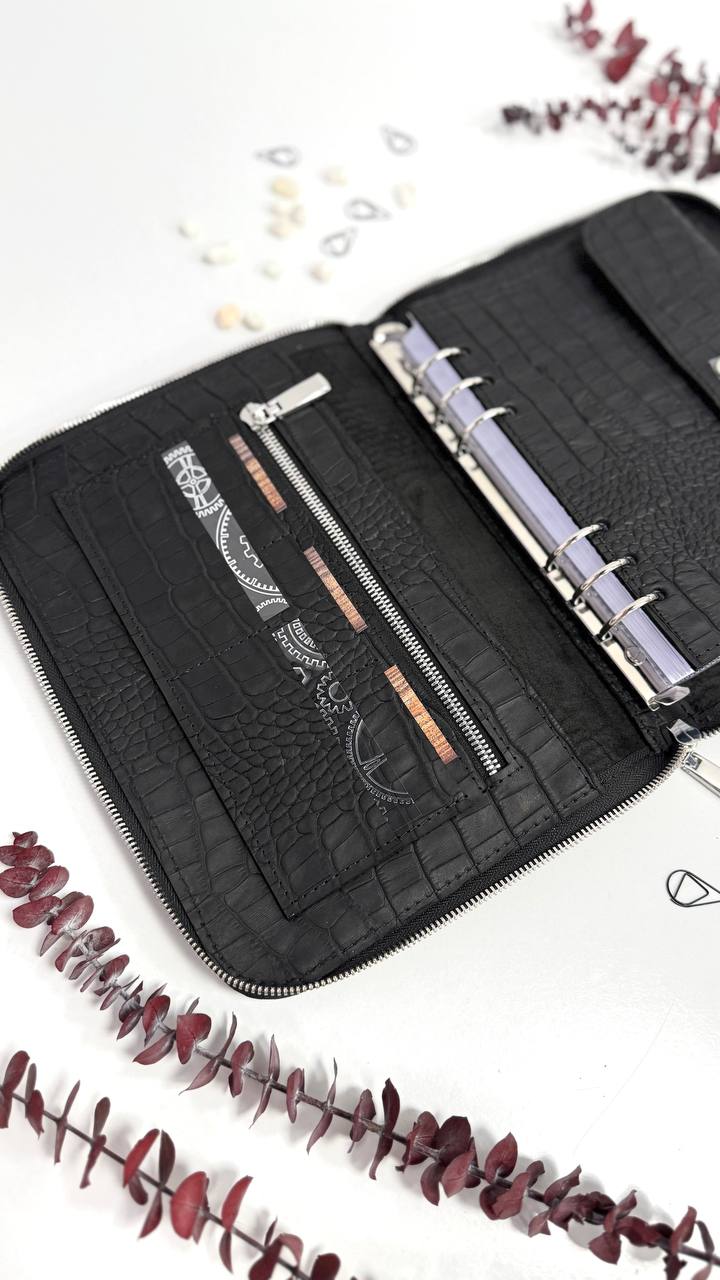 Perfect Gift for Him | Handmade Genuine Black Leather A5 Zippered Planner Set with Pen Case