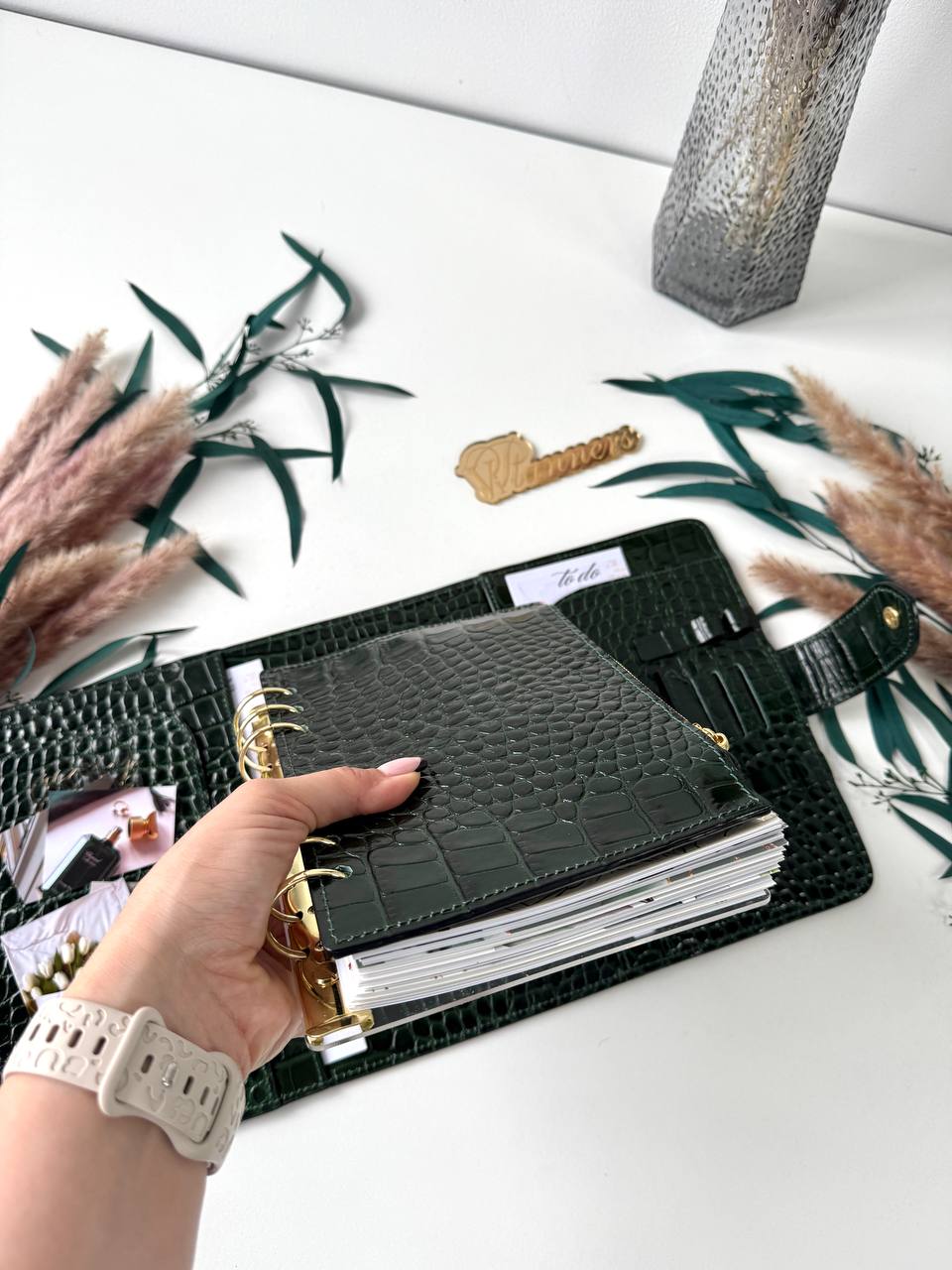 Green Natural Italian Leather Planner A5, gift for her, perfect planner, Ring Planner Agenda A5 Six Ring Planner and Ring Personal Planner.