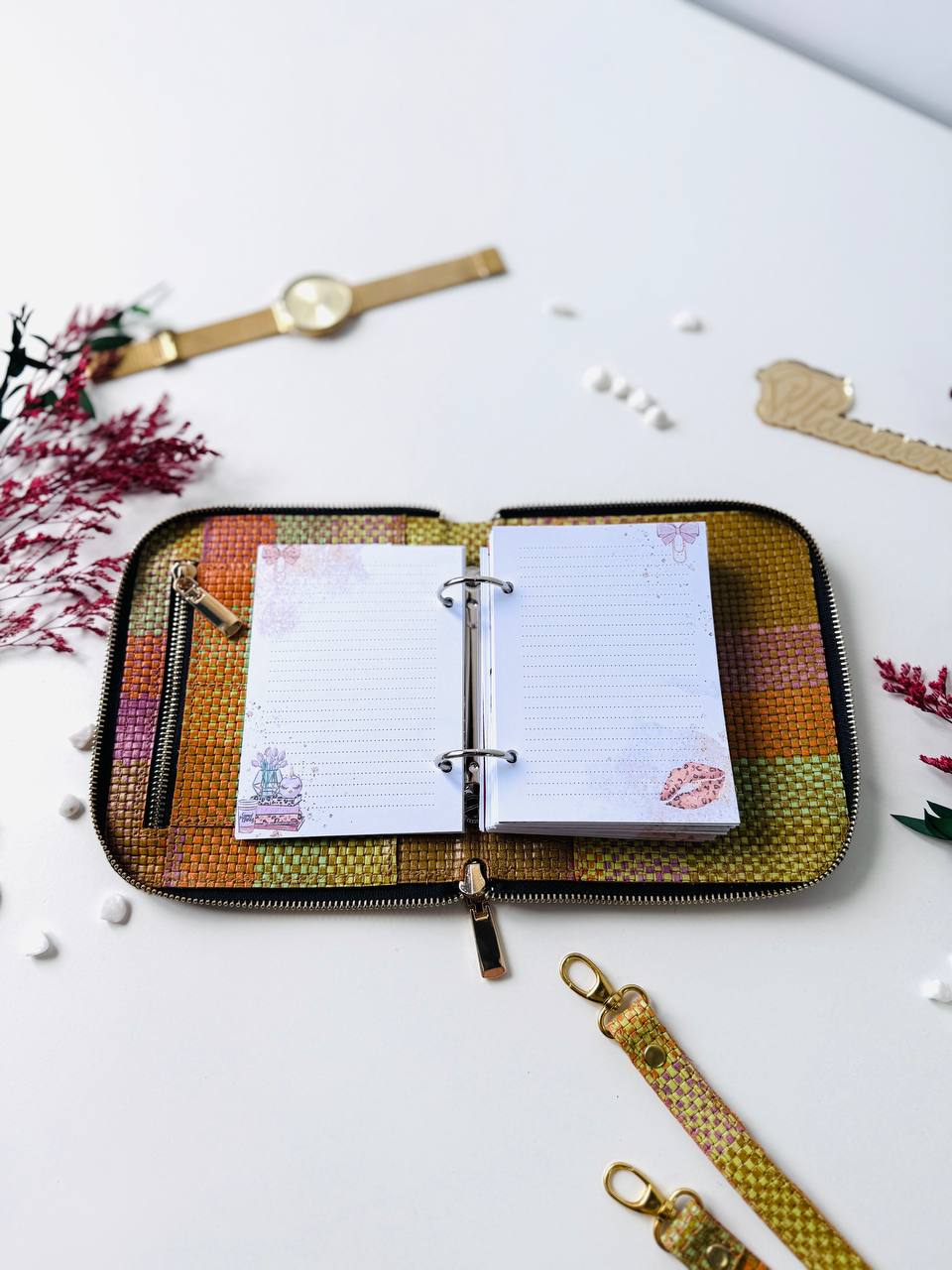 Leather bag mini planner A7, mini planner,personal size, study stationery, passport size notebook, leather wallet binder planner daily.