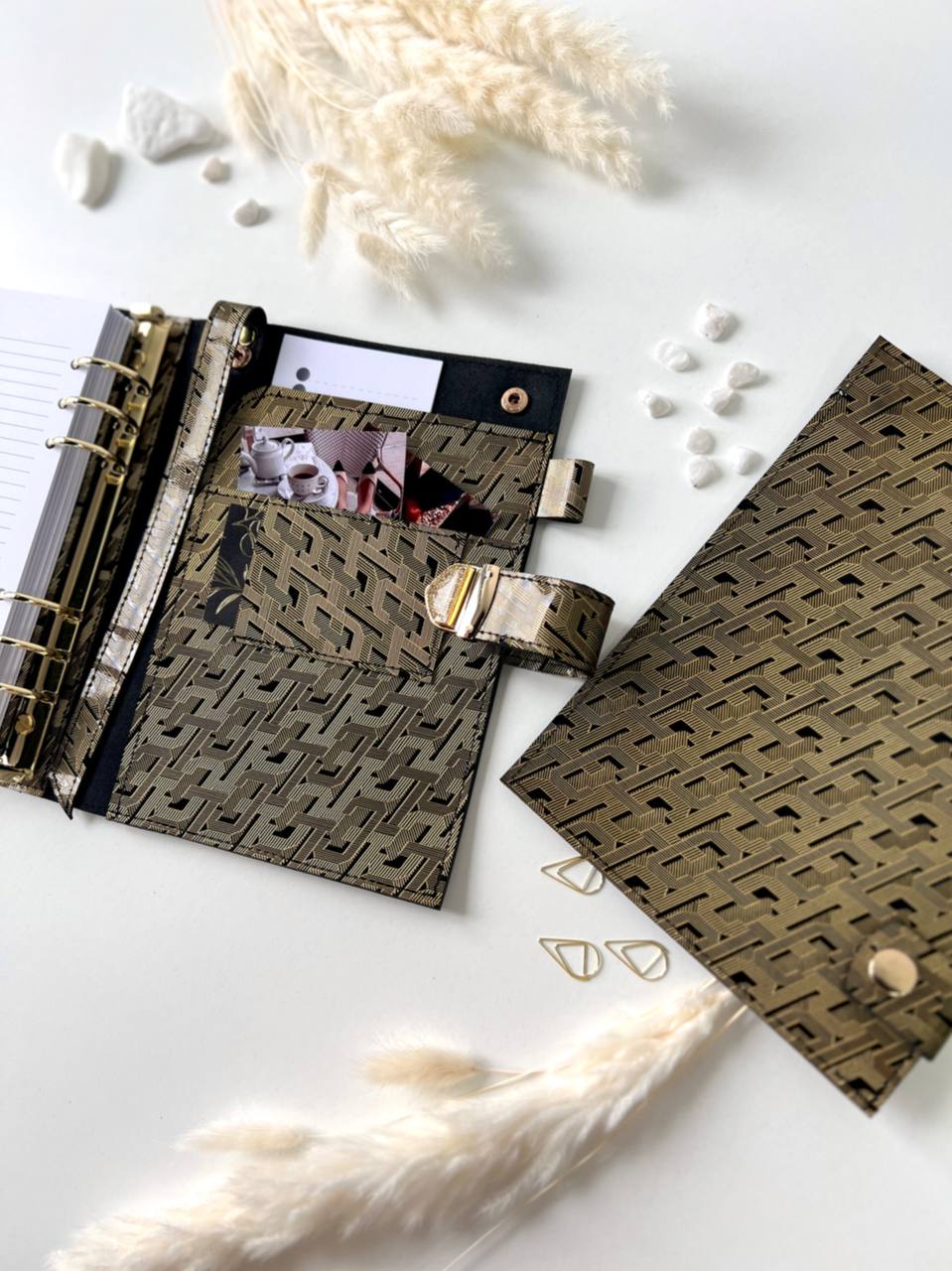 Gold and black 3in1 leather notebook cover A5 just for documents A5 format.