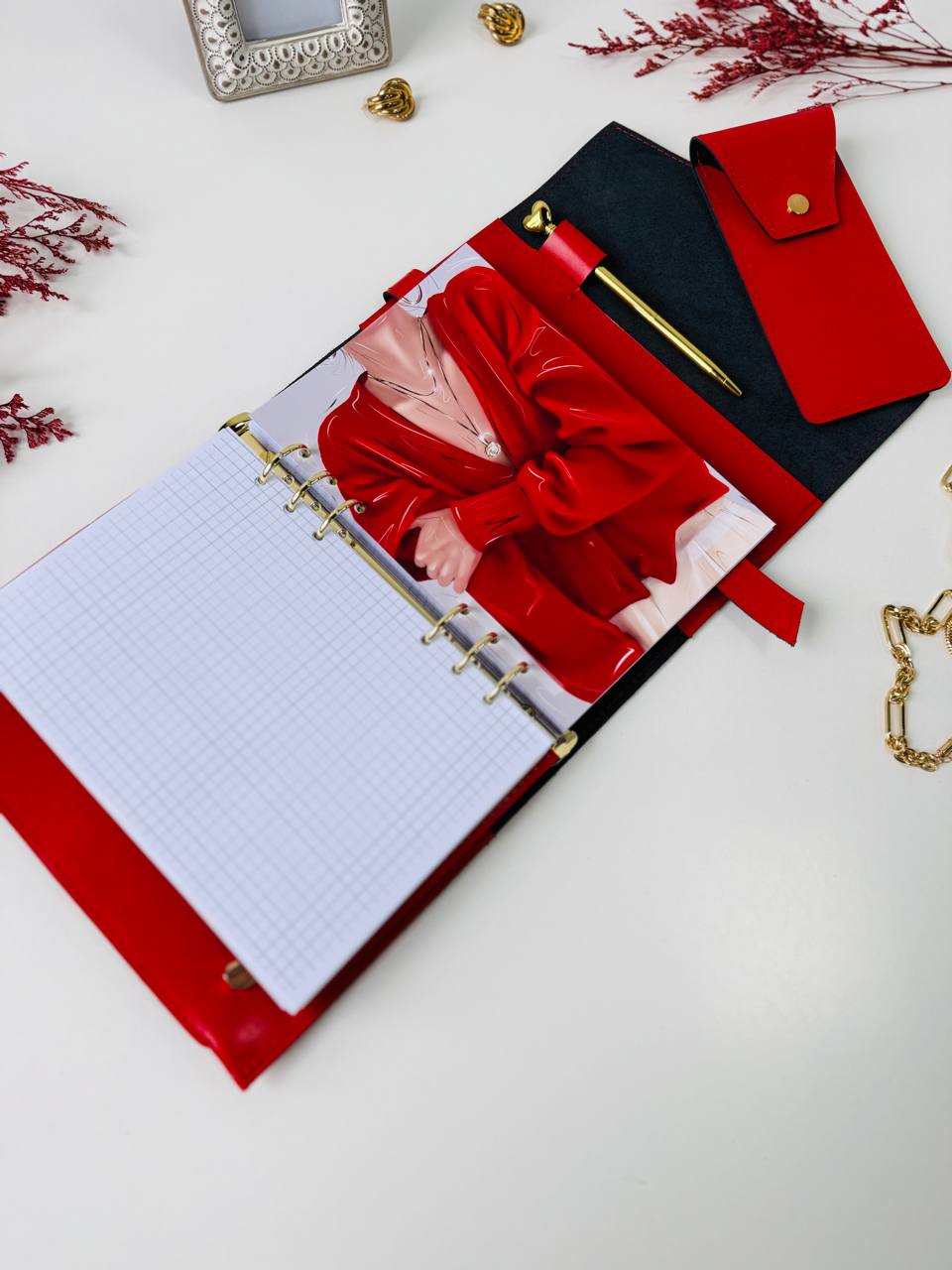 Red & Black Genuine Leather Gift Set. Red and black leather notebook cover A5 with leather pencil case- perfect gift 2026.