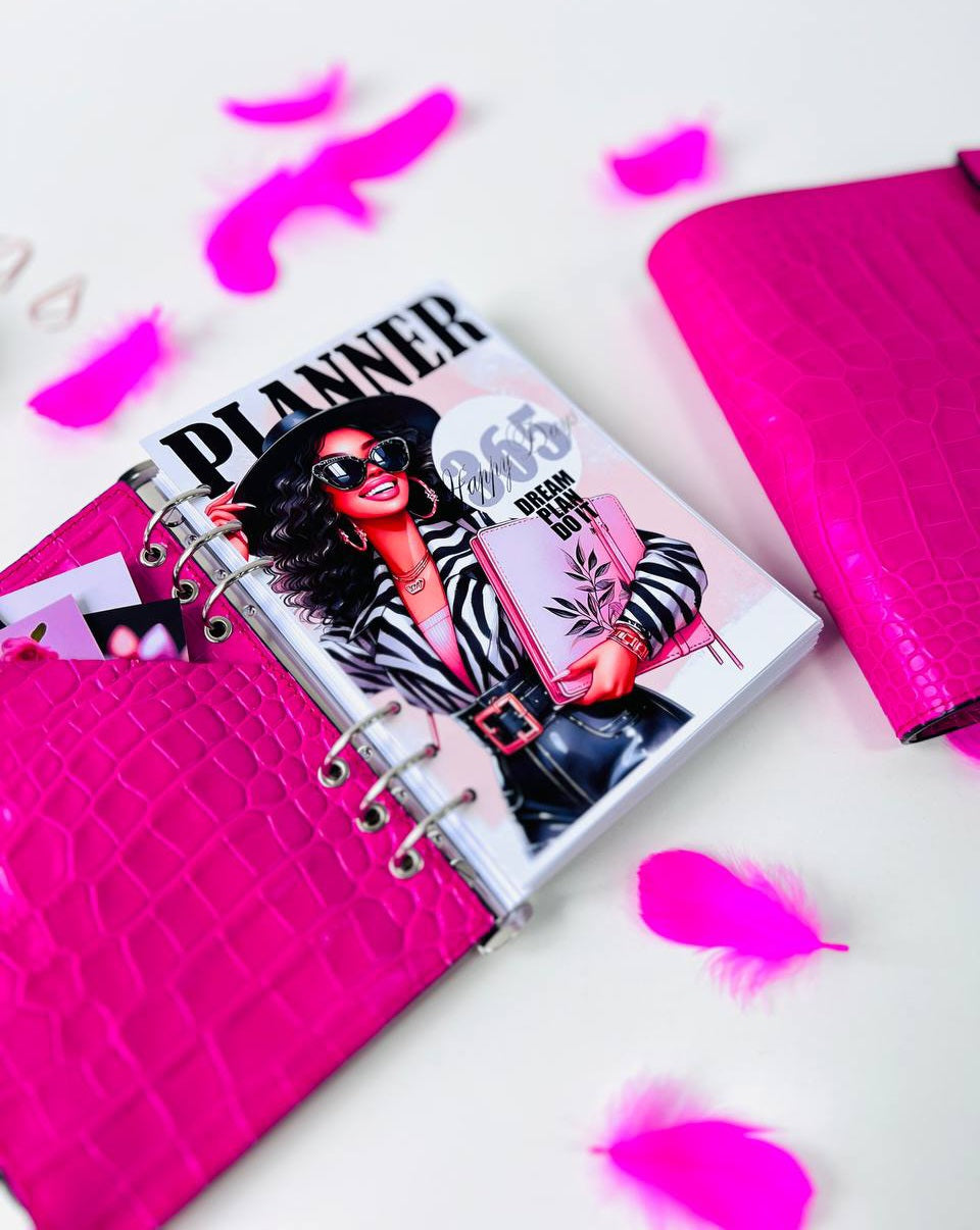 Hot pink Natural Italian Leather Planner A5, gift for her, perfect planner, Ring Planner Agenda A5 Six Ring Planner and Ring Personal Planner.