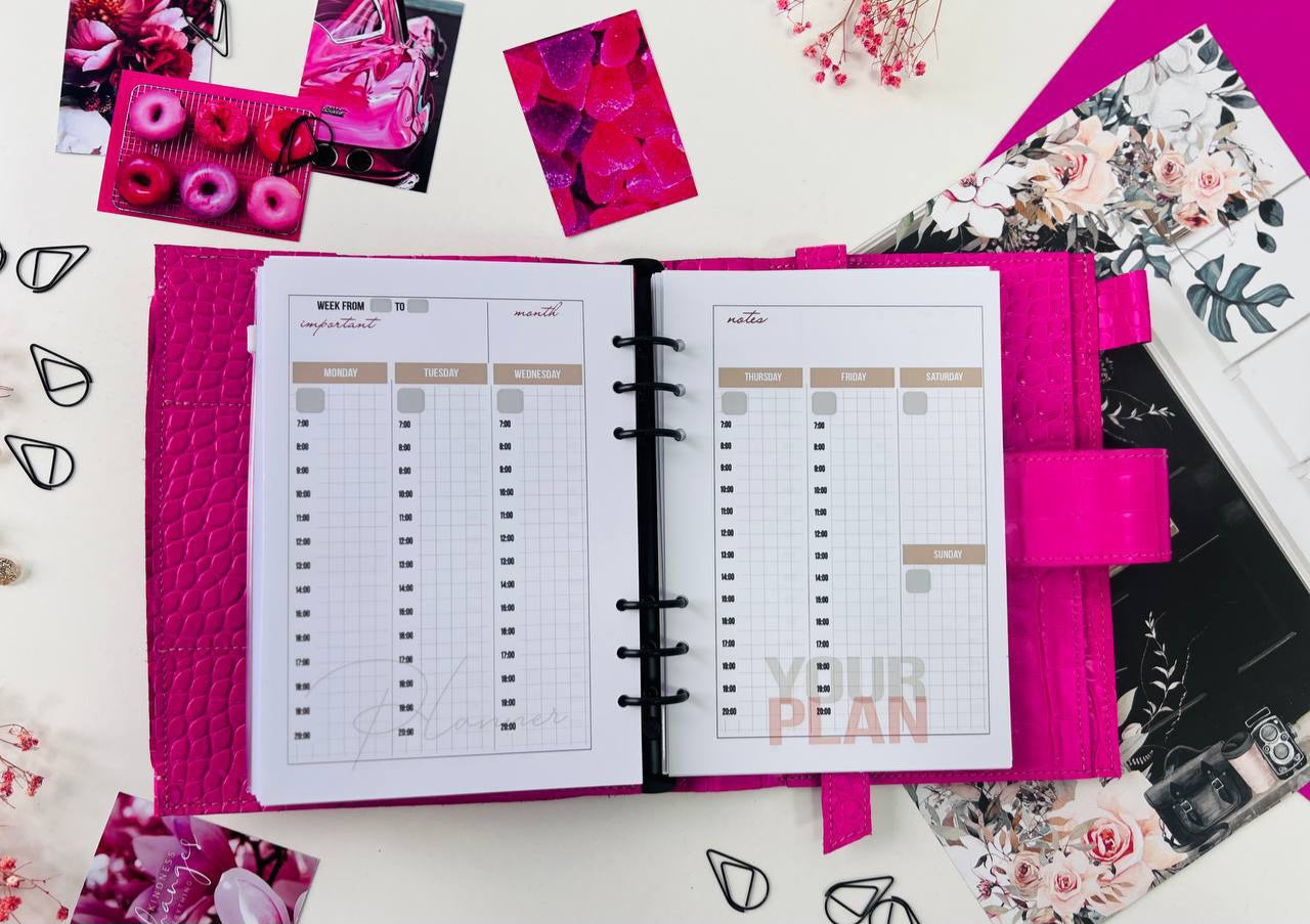 Hot Pink A5 Leather Planner Binder - Customizable