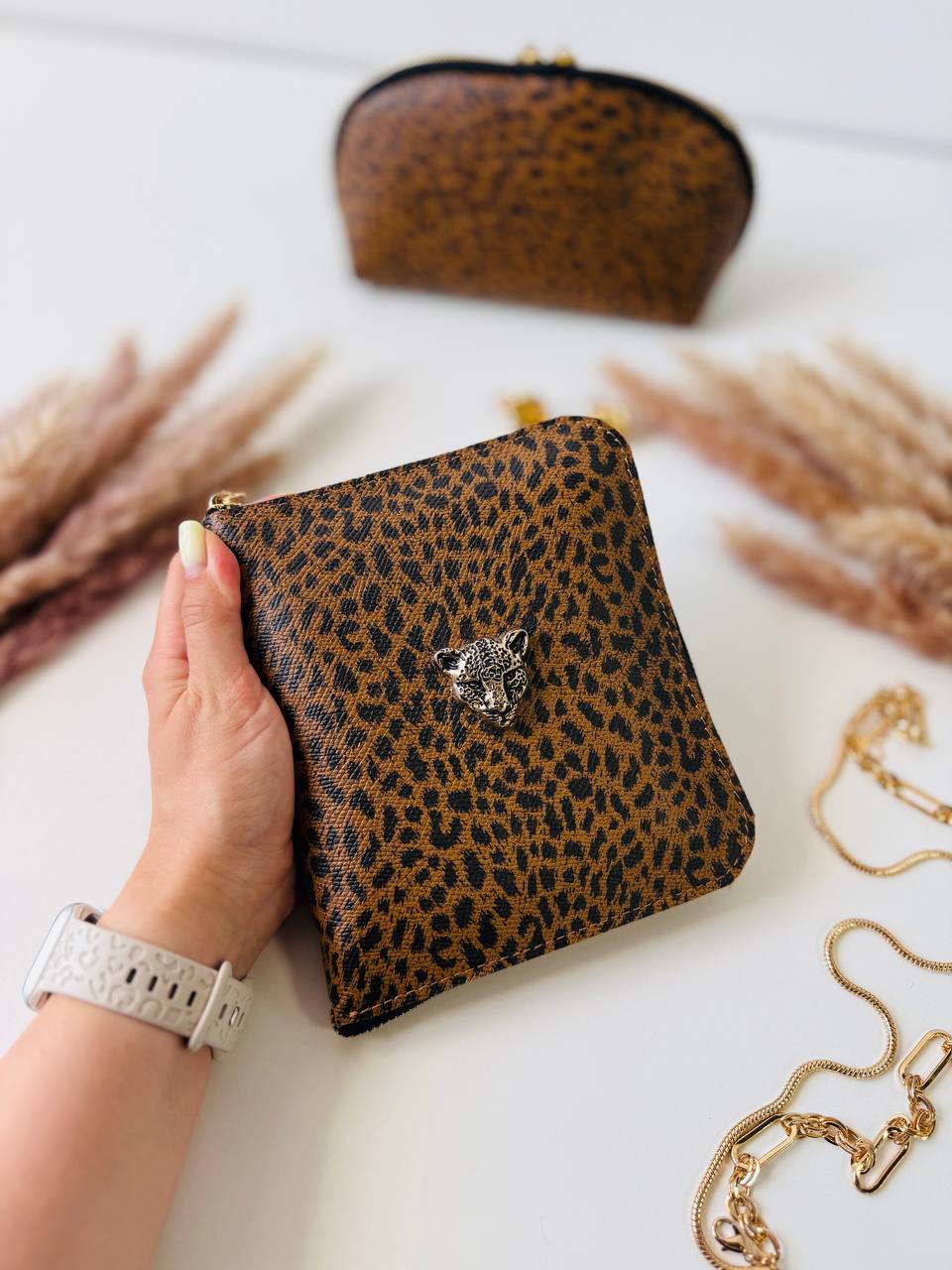 Leopard leather notebook A7 gift set. Limited edition.