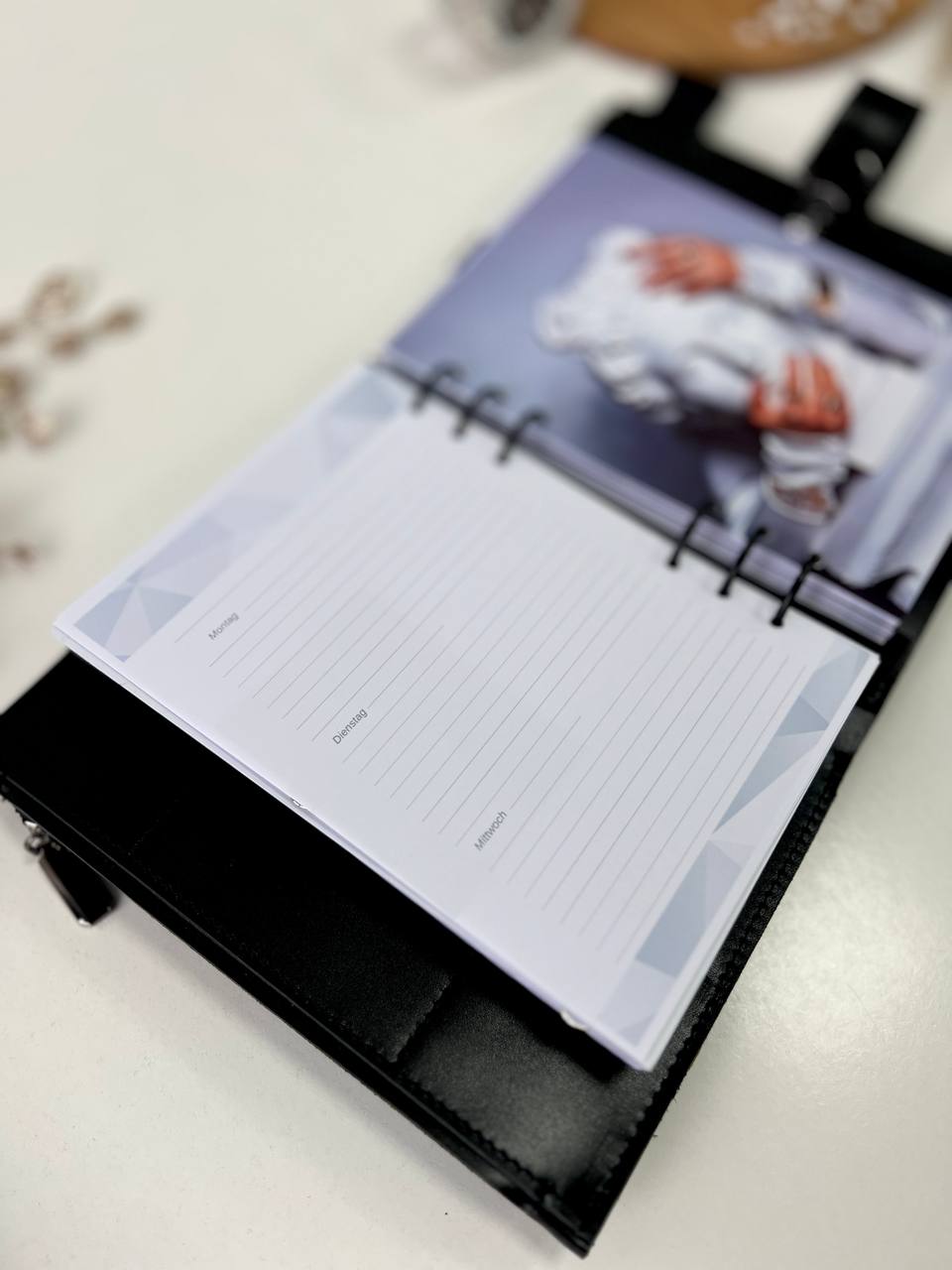 Black Natural Leather Planner A5 binder 6 rings, black classic leather notebook cover with binder 6 rings for documents format A4 and A5.