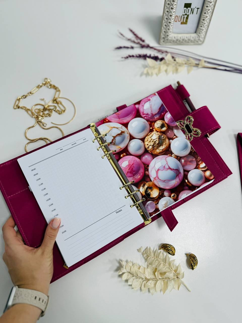 Pink leather planner A5