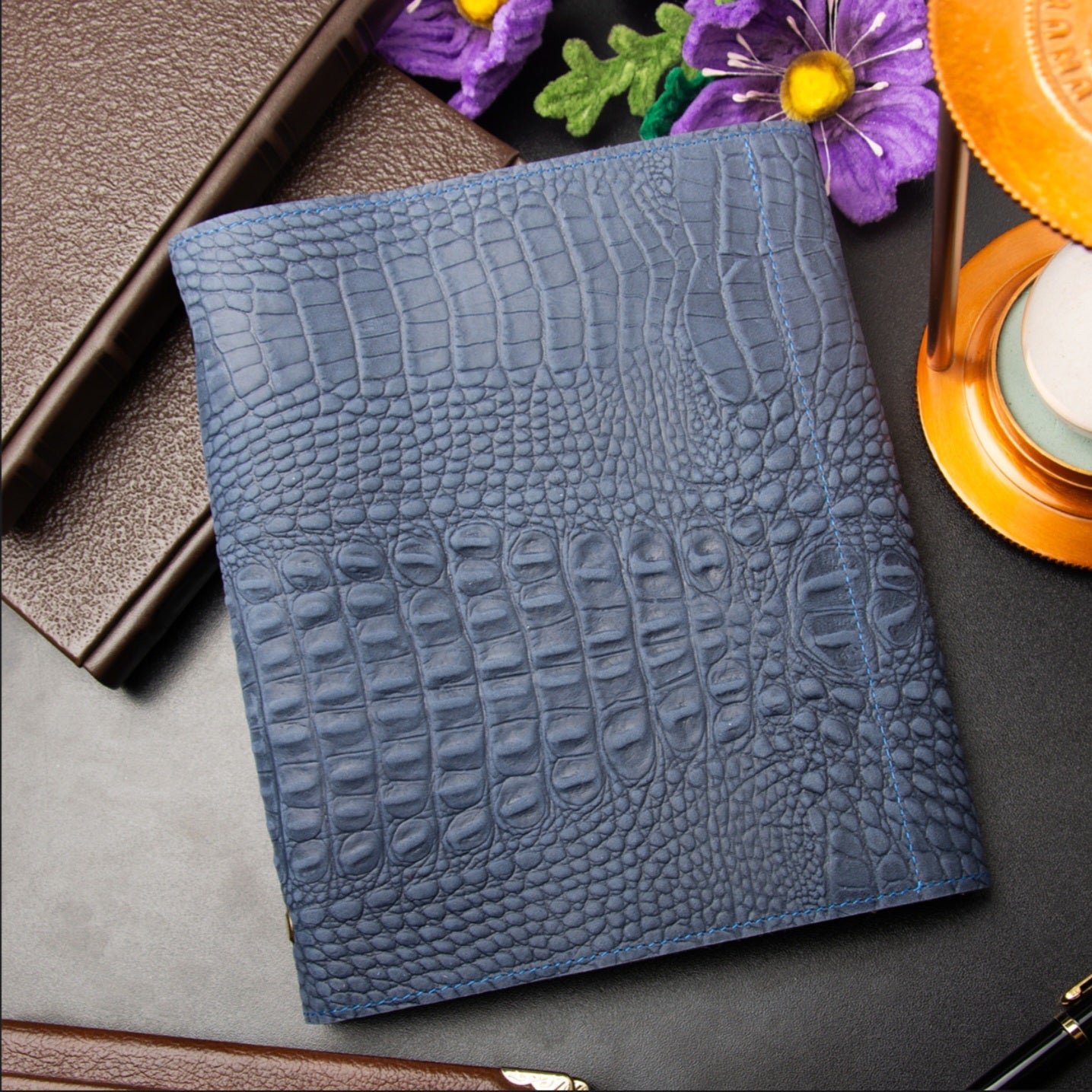 Rare blue 3d leather notebook cover A5.