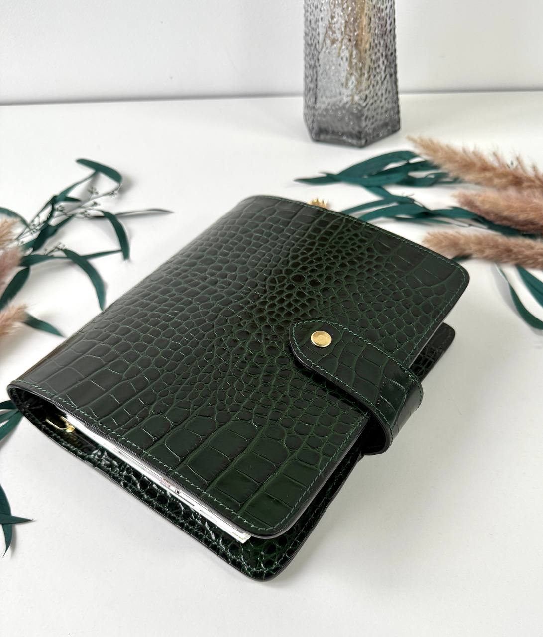 Green Natural Italian Leather Planner A5, gift for her, perfect planner, Ring Planner Agenda A5 Six Ring Planner and Ring Personal Planner.