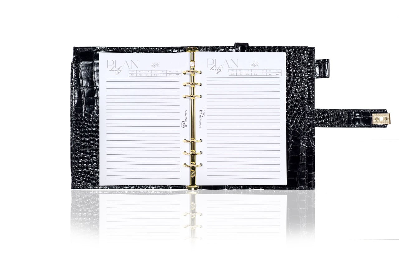 Cyprus, Limassol. Black croco leather notebook cover A5 for documents A4 and A5 format.