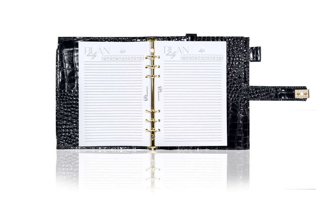Black croco leather notebook cover A5 for documents A4 and A5 format.