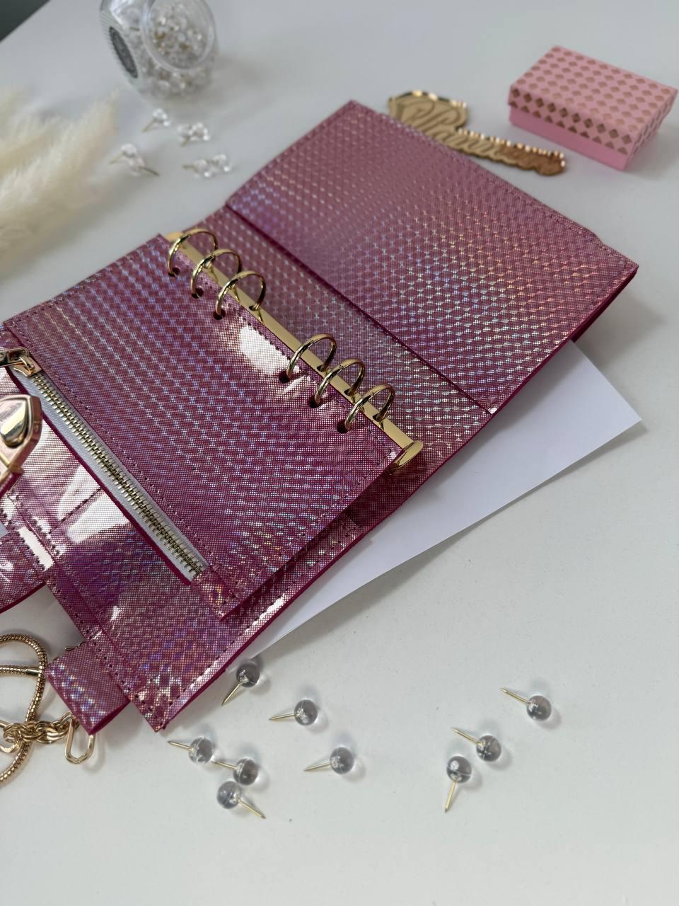 A6 leather pink double planner cover binder 6 rings binder, dated planner, leather planner, gift for her, medium size planner.