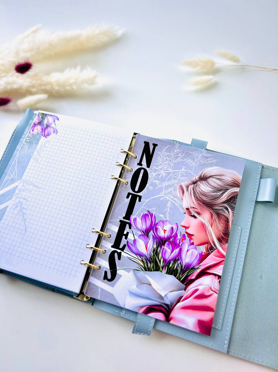 Blue leather notebook cover A5.