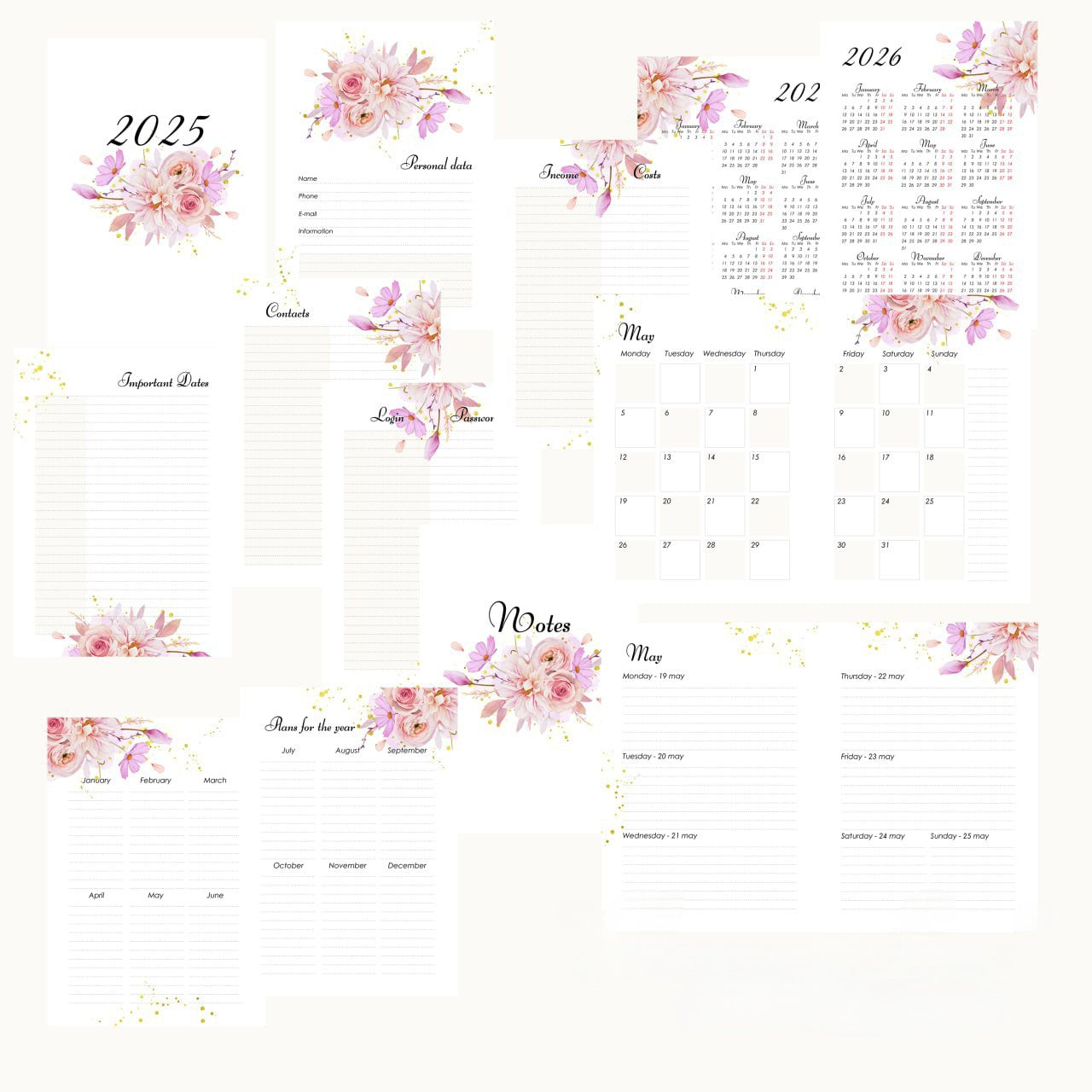 Dated 2026 weekly planner pages. Printed planner pages, size A5.