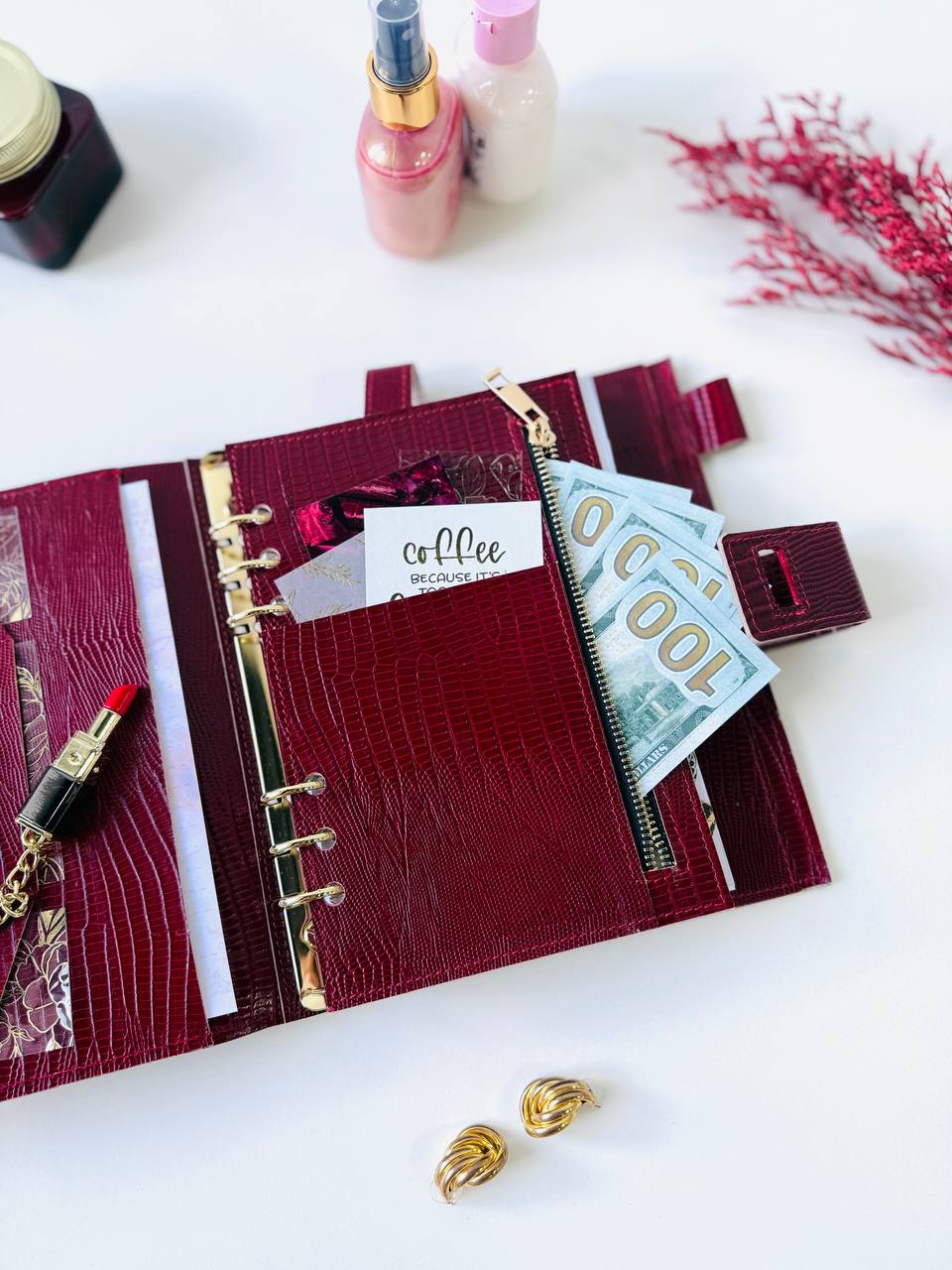 Natural Italian Leather Planner A5, Leather template, A5 ring binder,Binder a5,Leather wallet template,pink Binder wallet.