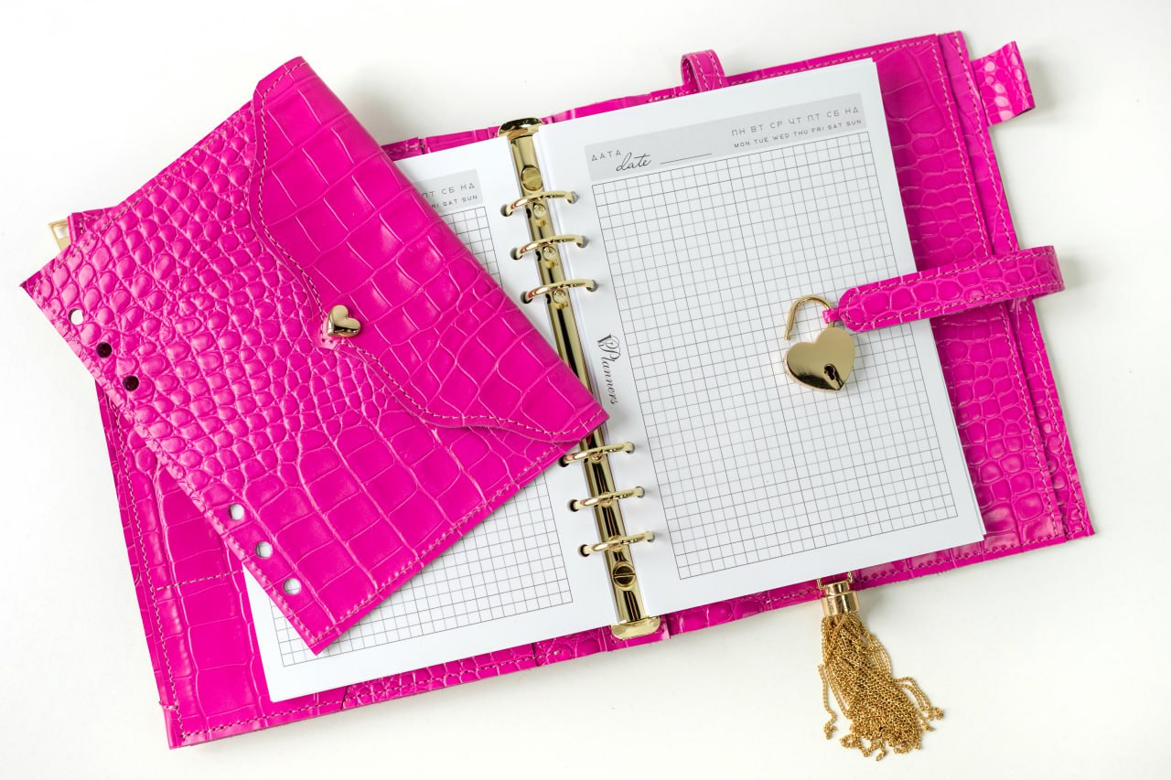 Natural Italian Leather Pink Planner A5, Ringbuch a5, Leather template, A5 ring binder,Binder a5,Leather wallet template,Binder wallet.