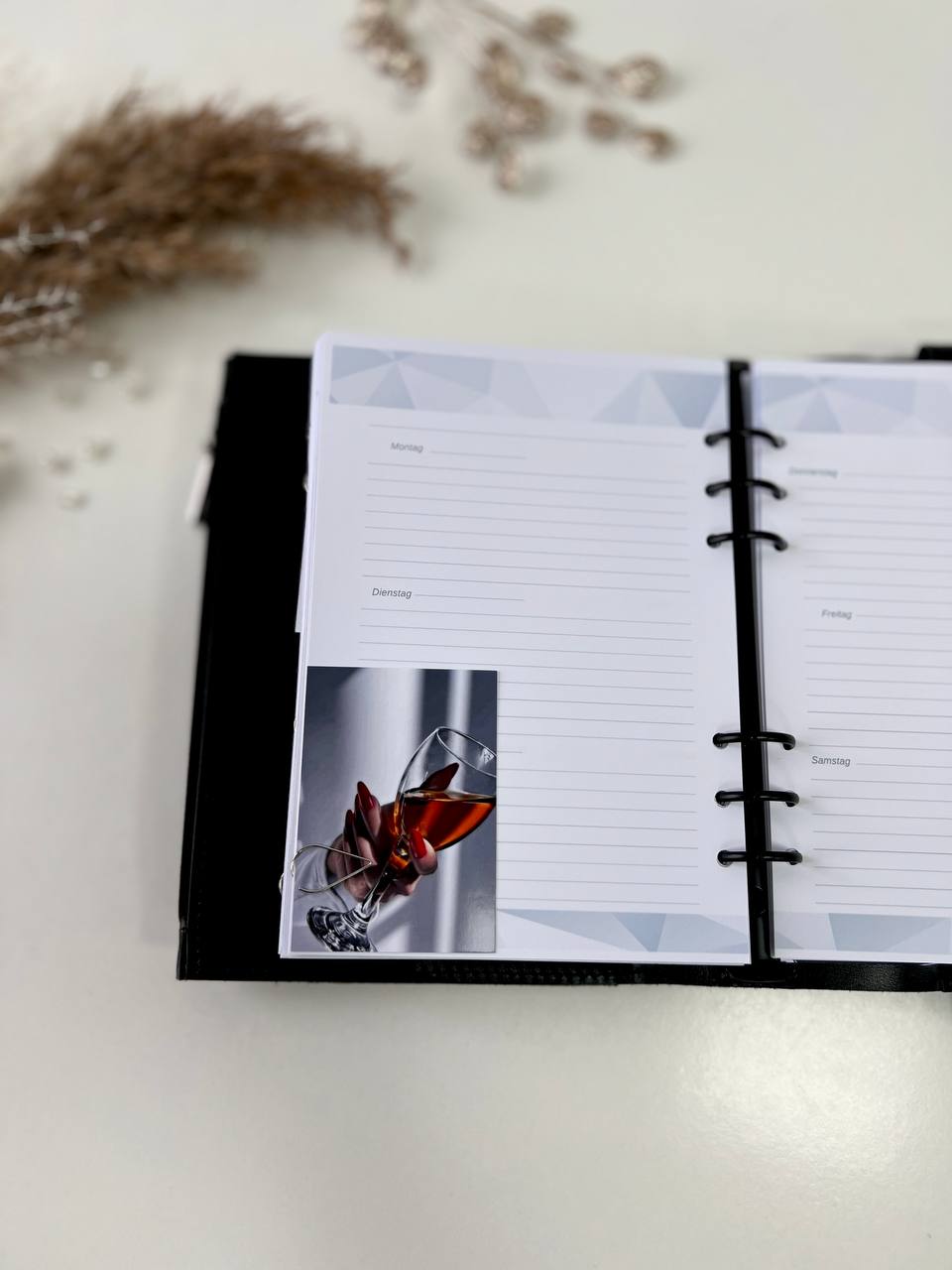 Black Natural Leather Planner A5 binder 6 rings, black classic leather notebook cover with binder 6 rings for documents format A4 and A5.