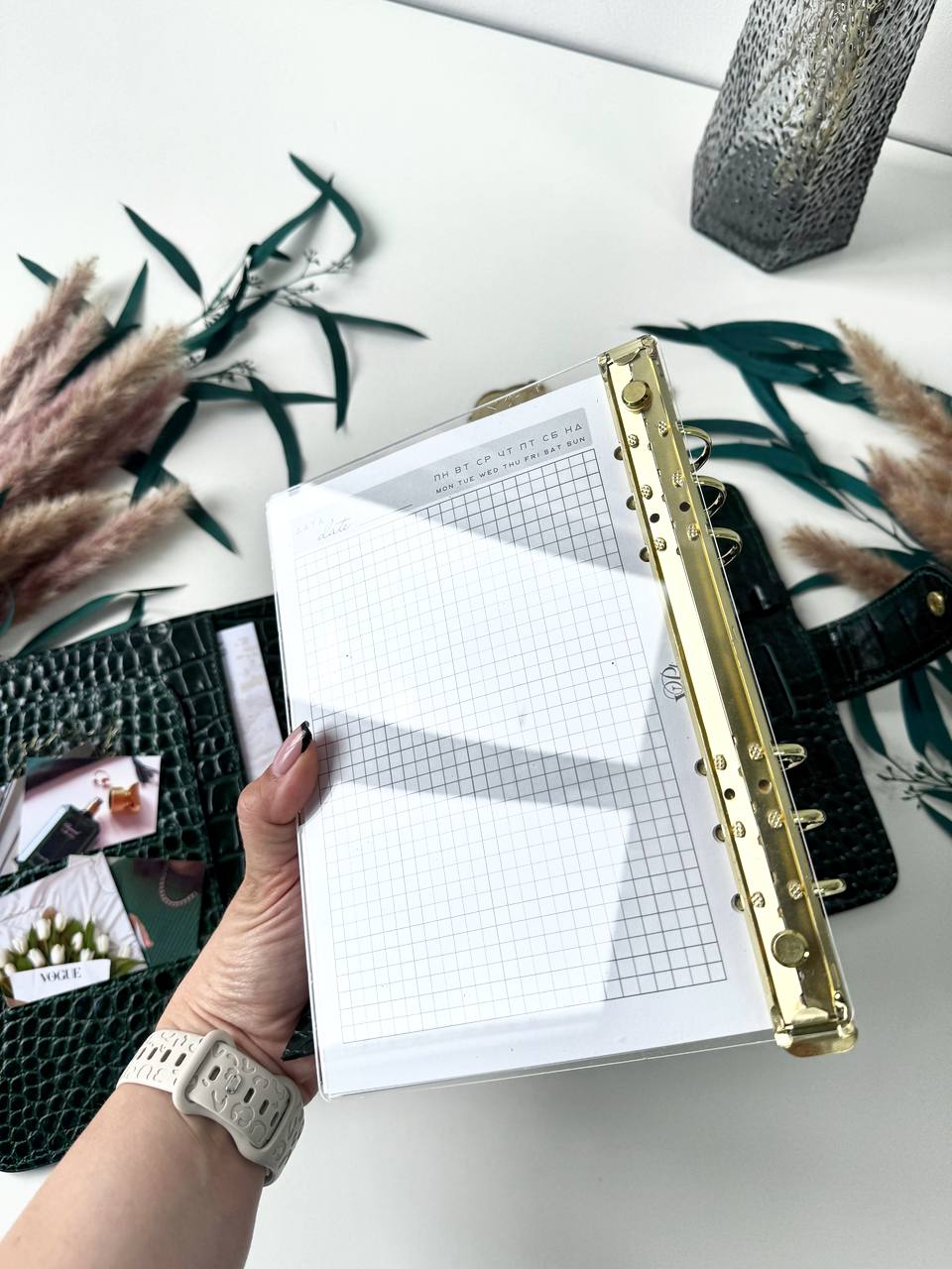 Green Natural Italian Leather Planner A5, gift for her, perfect planner, Ring Planner Agenda A5 Six Ring Planner and Ring Personal Planner.