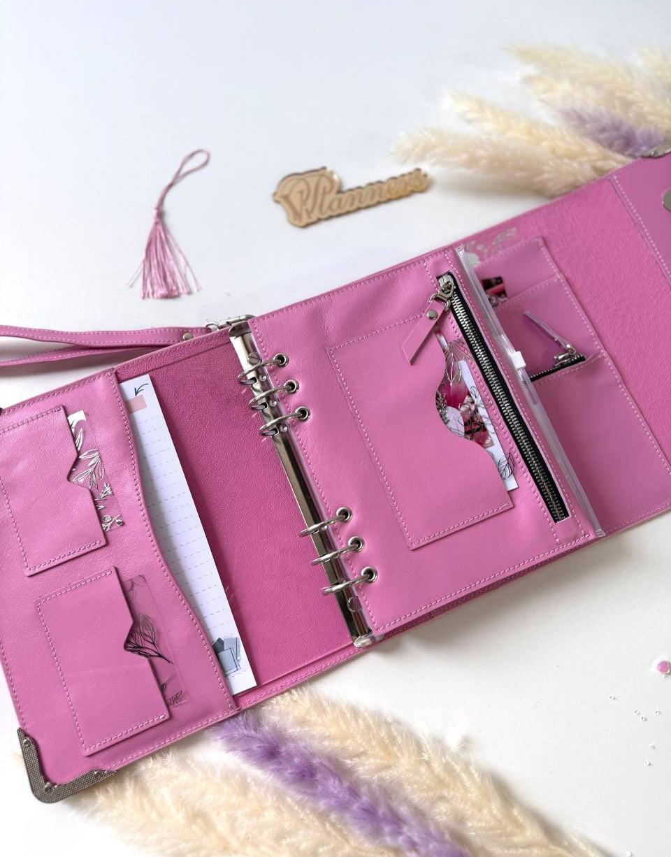 Pink Natural Italian Leather Planner A5, gift for her, perfect planner, Ring Planner Agenda A5 Six Ring Planner and Ring Personal Planner.