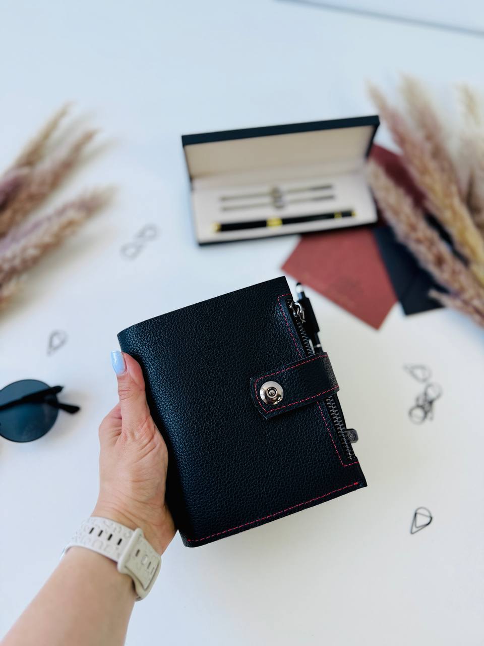 Leather mini planner A7, mini planner,personal size, study stationery, passport size notebook, leather wallet binder planner daily.