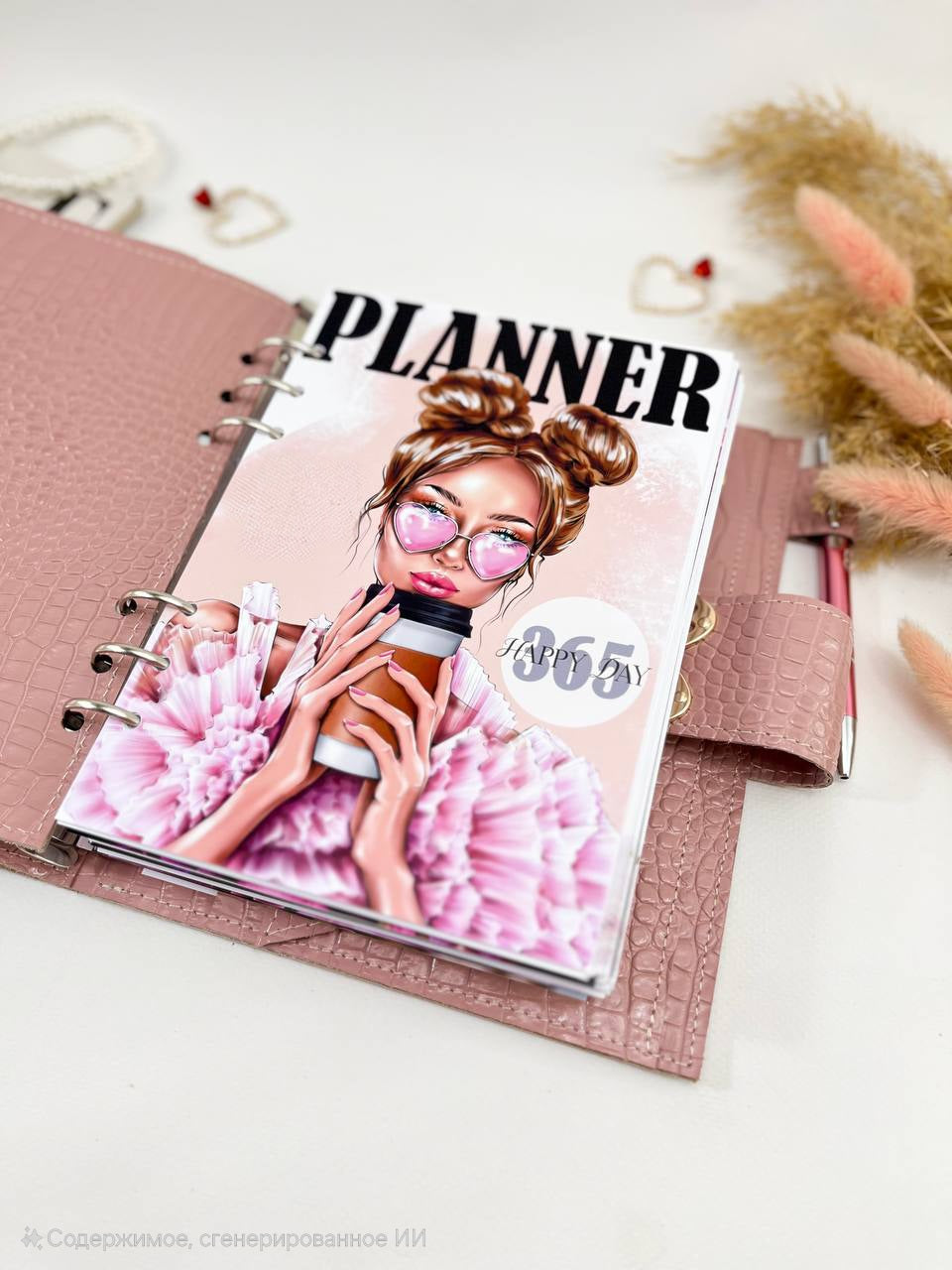 Natural Italian Leather Pink Planner A5.
