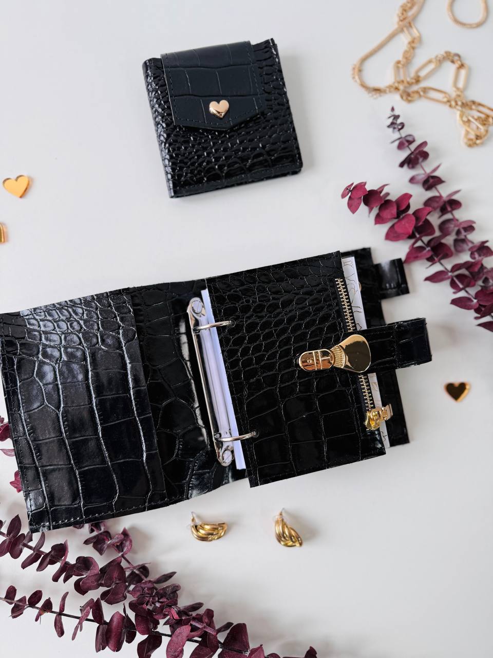 Leather Gift set notebook cover A7 with wallet. Mini notebook with wallet.