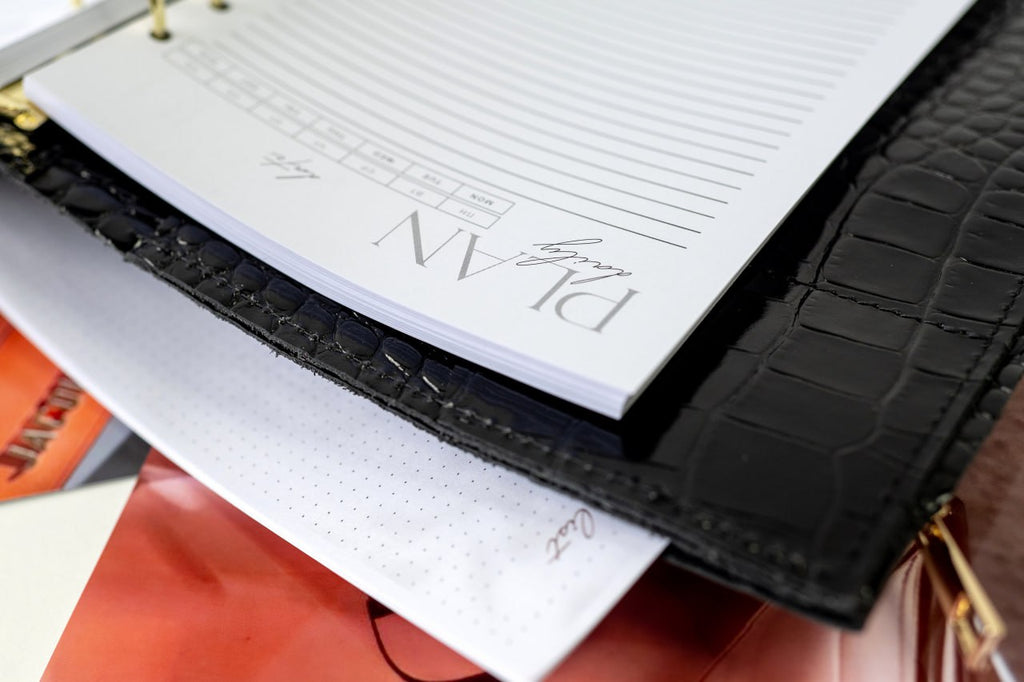 Black croco leather notebook cover A5 for documents A4 and A5 format.
