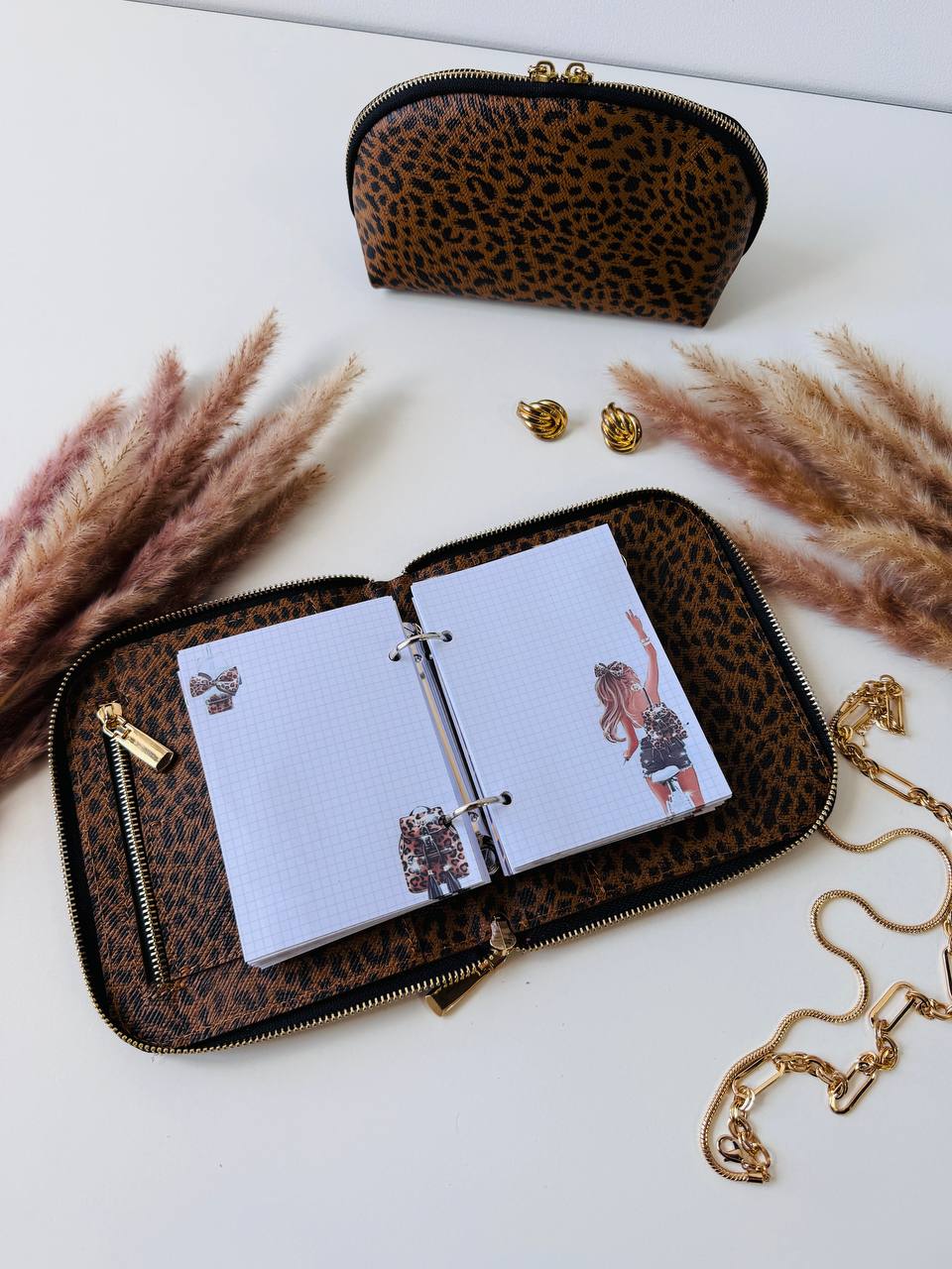 Leopard leather notebook A7 gift set. Limited edition.