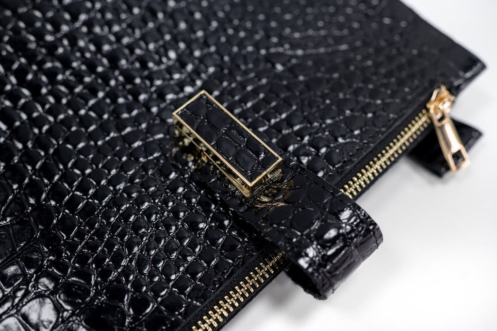 Black croco leather notebook cover A5 for documents A4 and A5 format.
