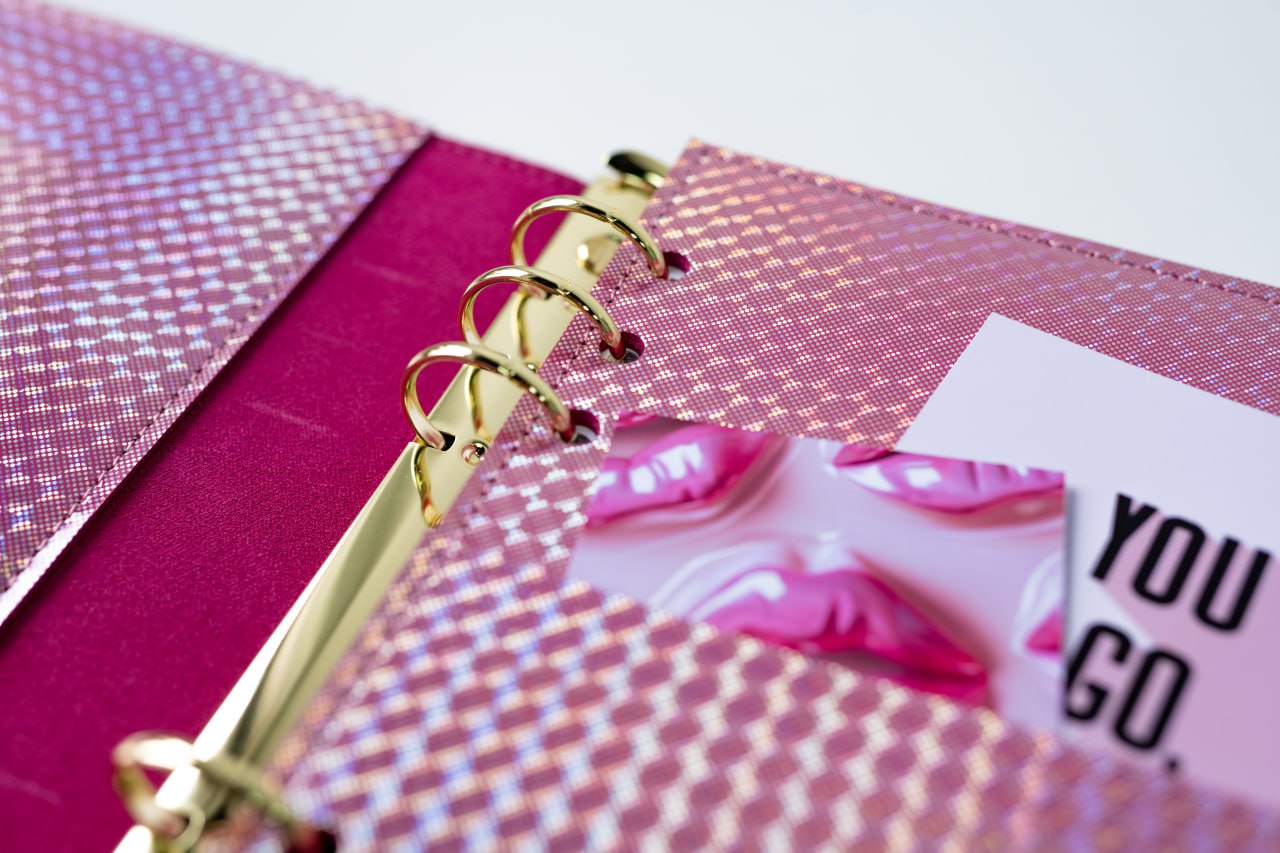 RARE holographic pink leather notebook cover A5. Natural Italian Leather Pink Planner A5, Leather template, A5 ring binder,Binder a5.