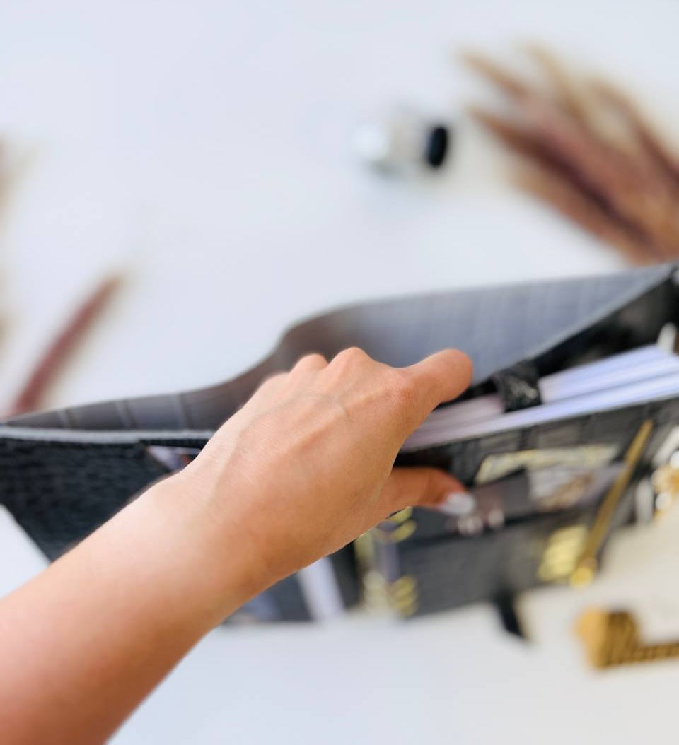 Grey leather notebook cover A5 for documents A4 and A5 format.