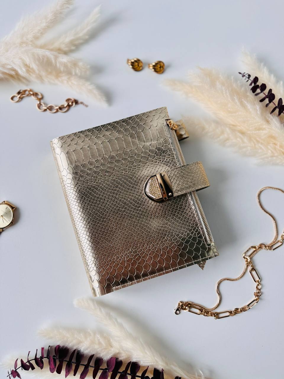 Gold leather planner binder A5.