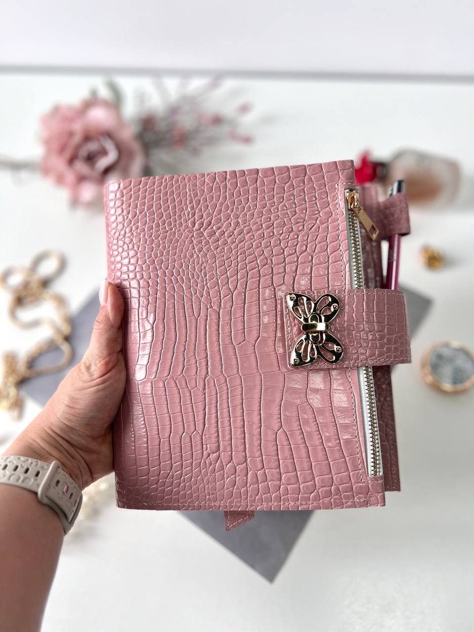 Natural Italian Leather Pink Planner A5.