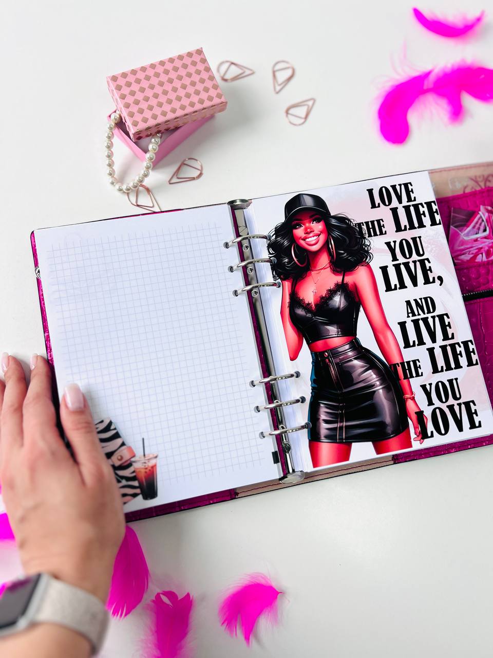 Hot pink Natural Italian Leather Planner A5, gift for her, perfect planner, Ring Planner Agenda A5 Six Ring Planner and Ring Personal Planner.