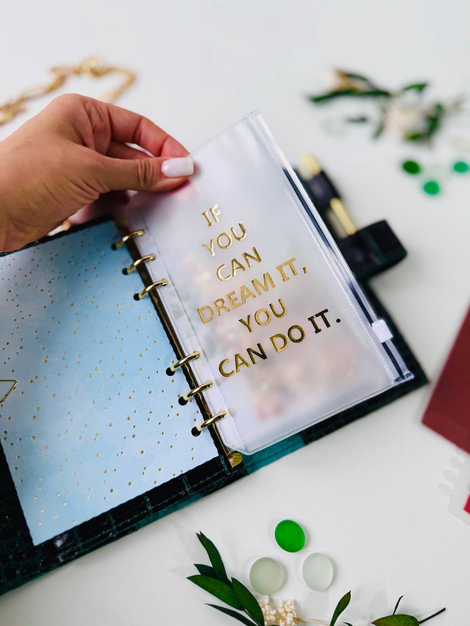 Green leather planner A6