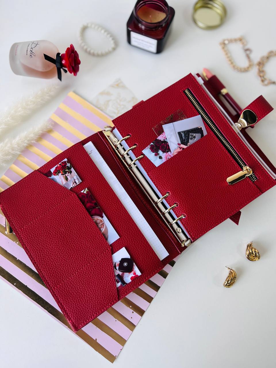 Red leather notebook cover A5 for documents A4 and A5 format.