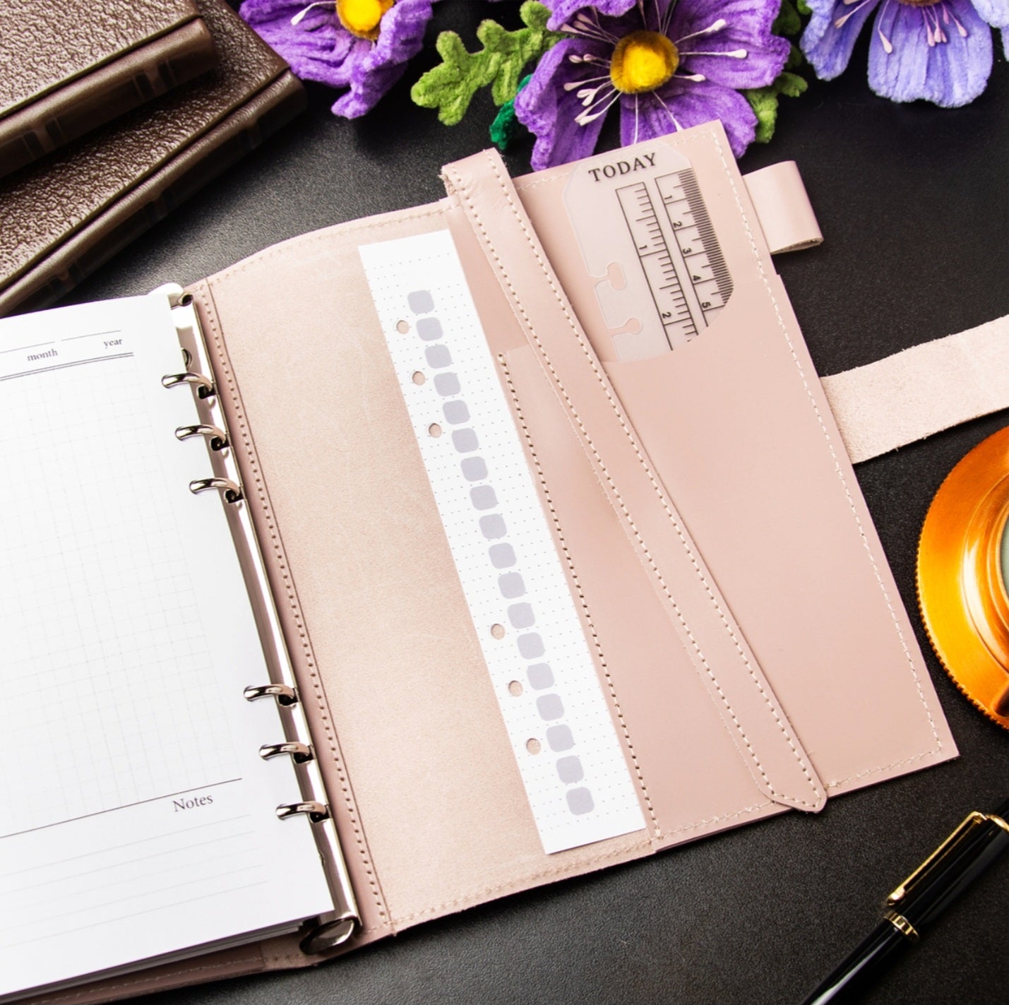 Leather classic notebook cover A5 with binder 6 rings, Leather template, A5 ring binder, Leather wallet template,Binder wallet.