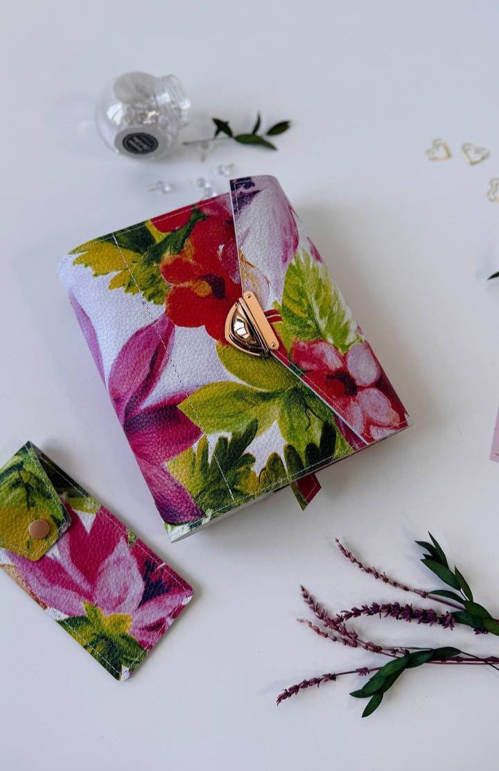 Handcrafted A5 Genuine Leather Floral Planner Binder Set with Matching Pencil Case