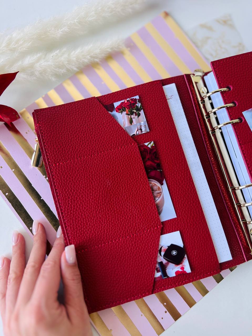 Red leather notebook cover A5 for documents A4 and A5 format.