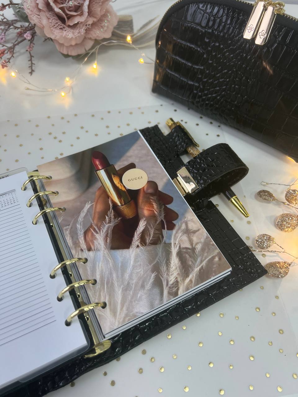 A6 NEW SIZE leather double planner cover binder 6 rings binder, dated planner, leather planner, gift for her, medium size planner. With makeup bag.