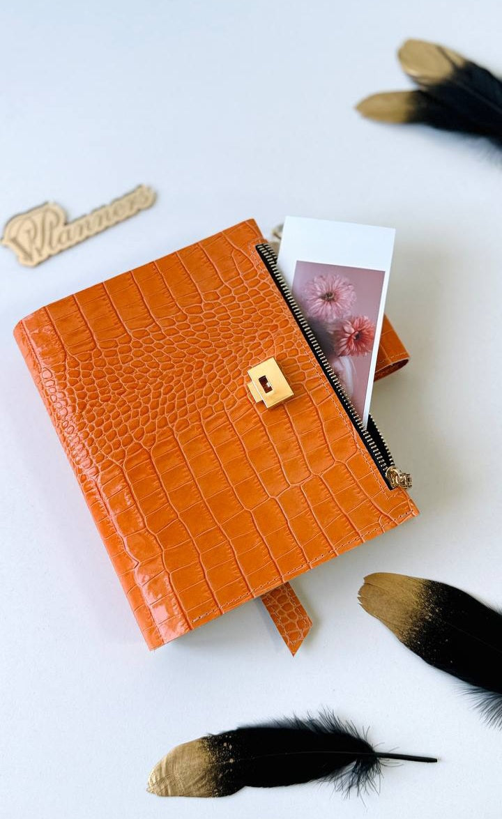 Orange leather planner binder A5