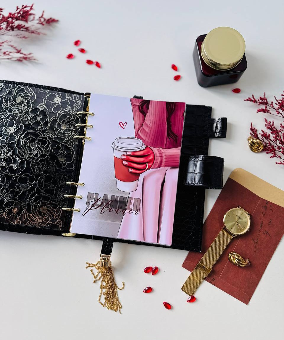 Personalized DATED 2026 horizontal week leather planner big binder A5- cover for documents A4 and A5 format.