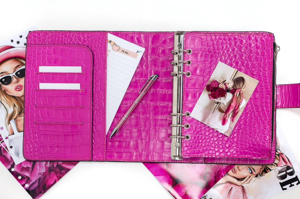 Hot pink Natural Italian Leather Planner A5, gift for her, perfect planner, Ring Planner Agenda A5 Six Ring Planner and Ring Personal Planner.
