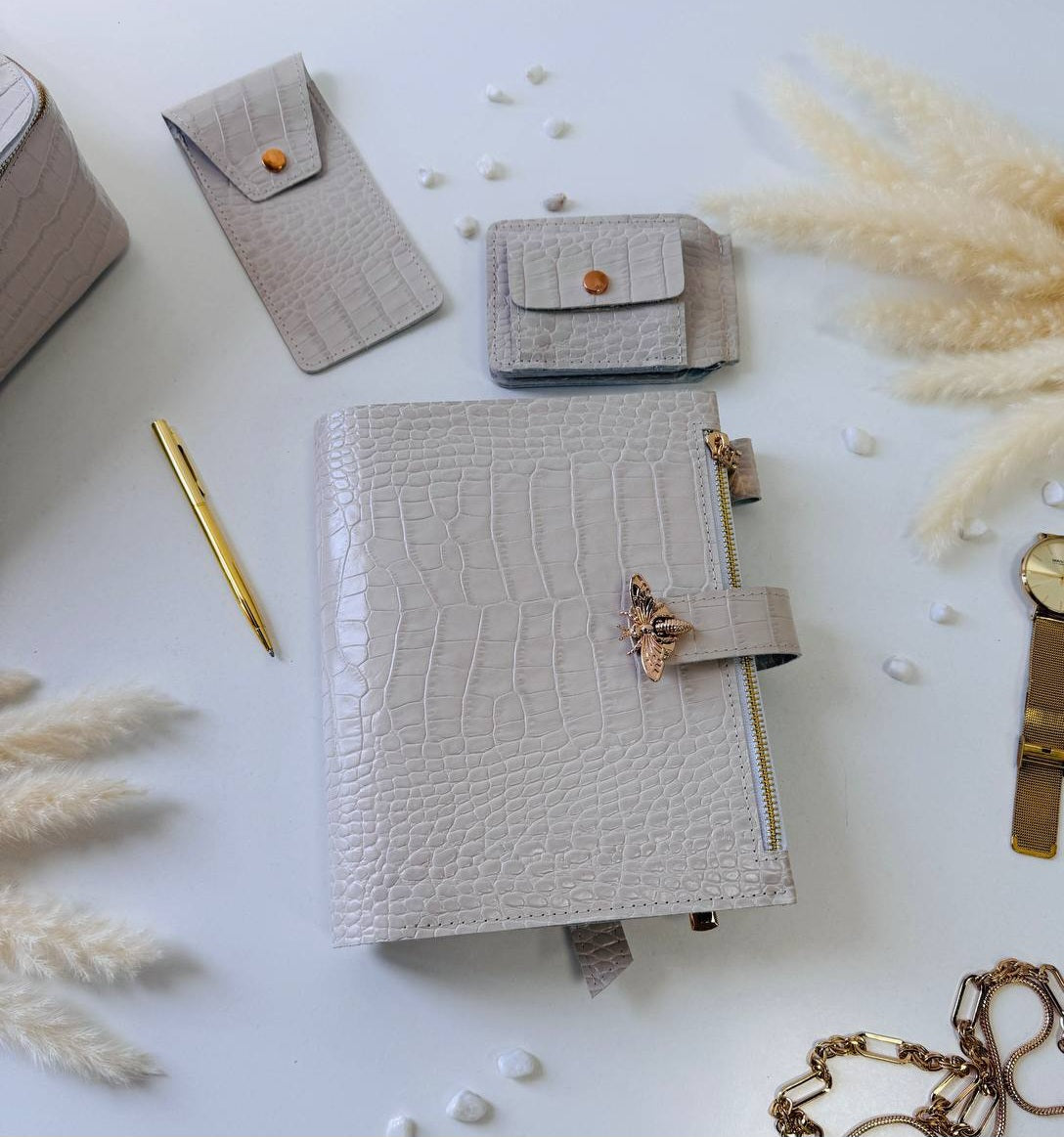Luxury A5 Planner Organizer Set - Premium Genuine Leather, Crocodile Embossed