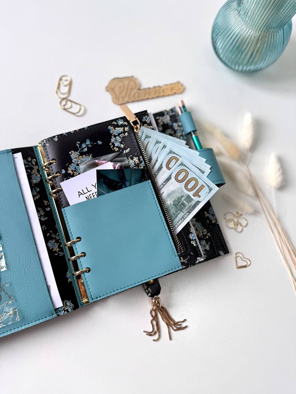 Flowers leather planner A5 binder.