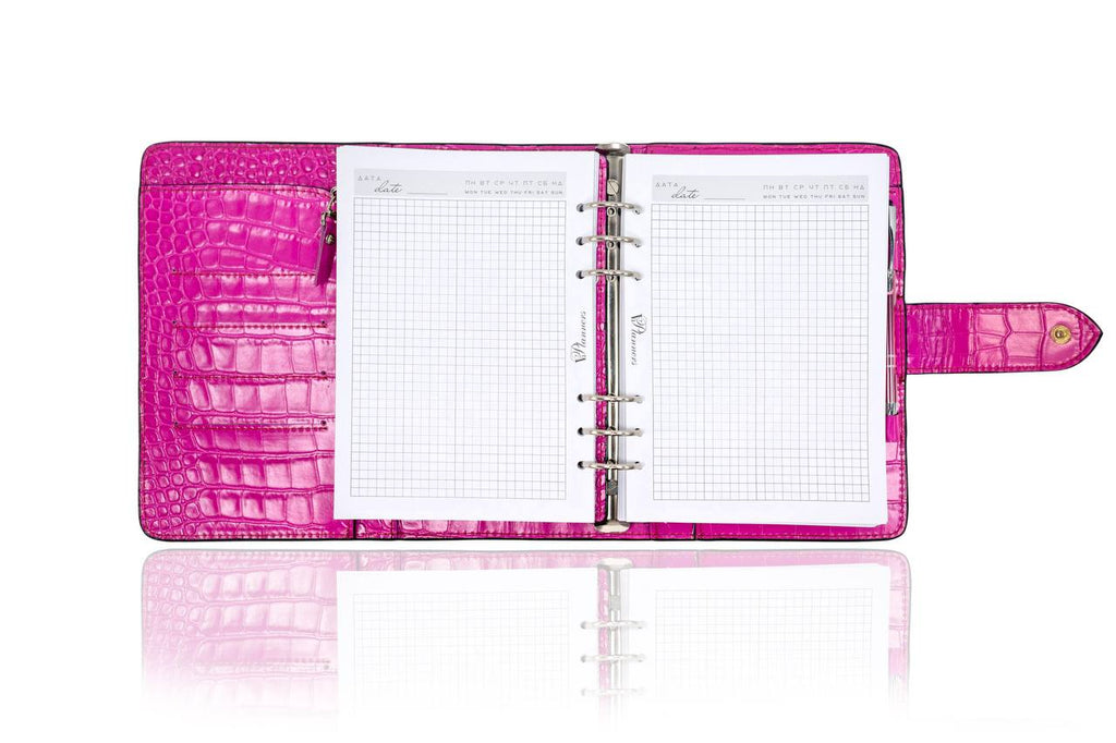 Hot pink Natural Italian Leather Planner A5, gift for her, perfect planner, Ring Planner Agenda A5 Six Ring Planner and Ring Personal Planner.