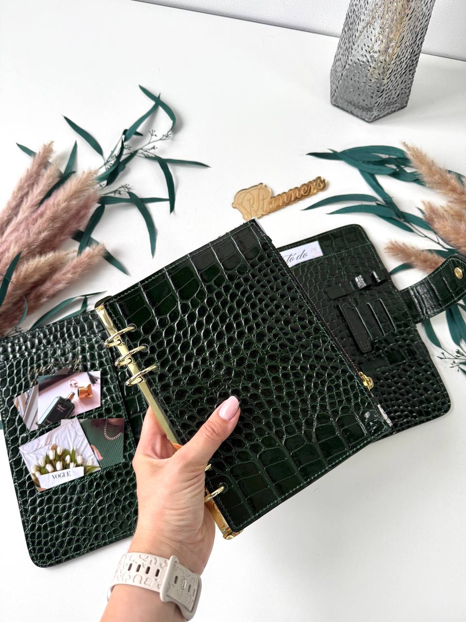 Green Natural Italian Leather Planner A5, gift for her, perfect planner, Ring Planner Agenda A5 Six Ring Planner and Ring Personal Planner.