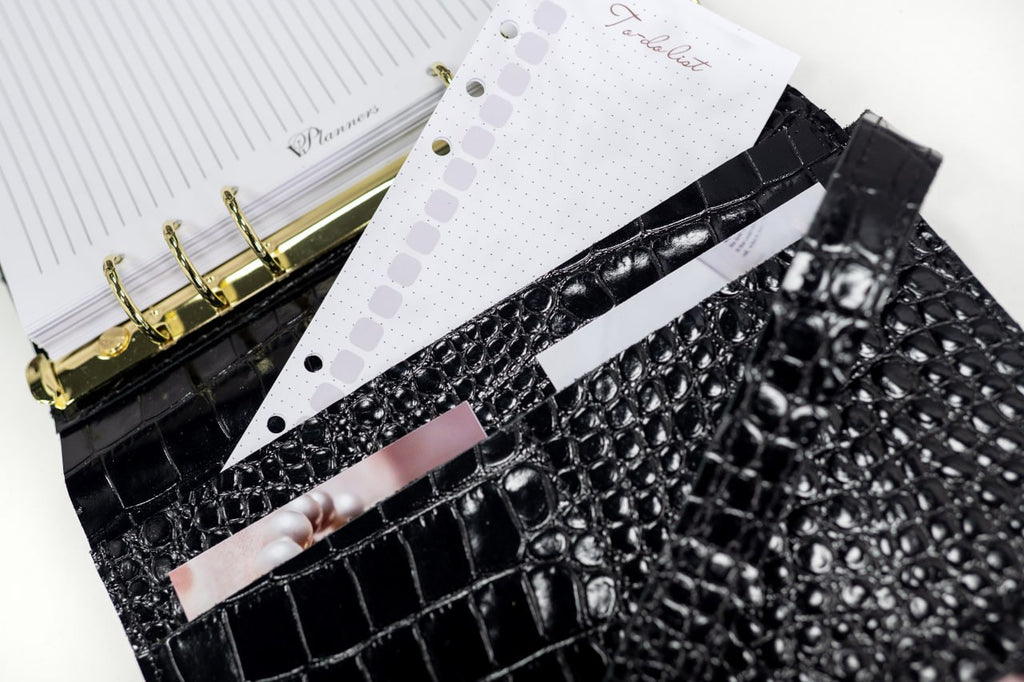Black croco leather notebook cover A5 for documents A4 and A5 format.