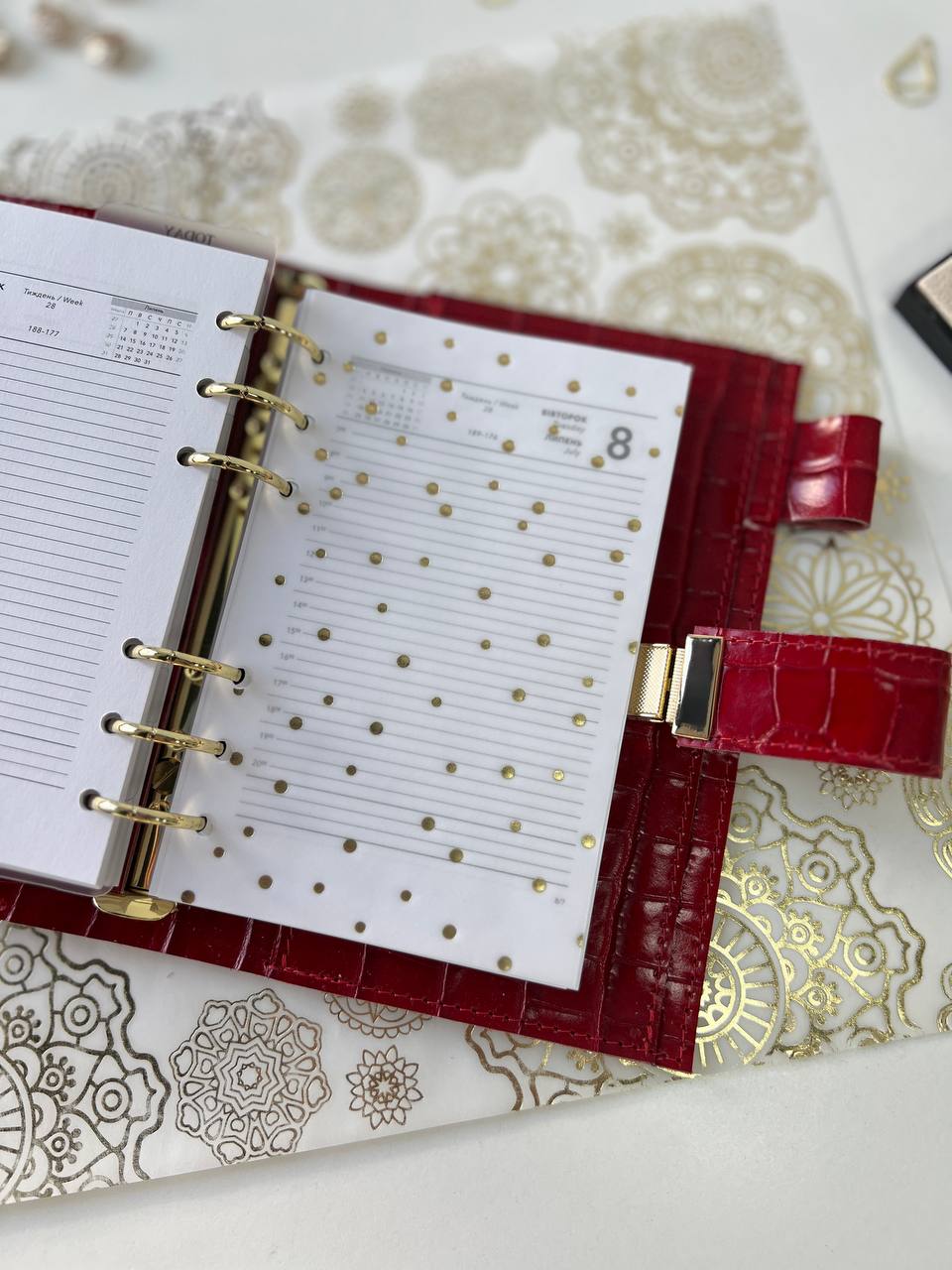 A6 NEW SIZE leather double planner cover binder 6 rings binder, dated planner, leather planner, gift for her, medium size planner.