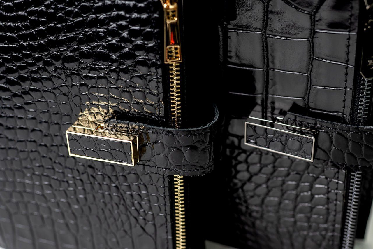 Cyprus, Limassol. Black croco leather notebook cover A5 for documents A4 and A5 format.