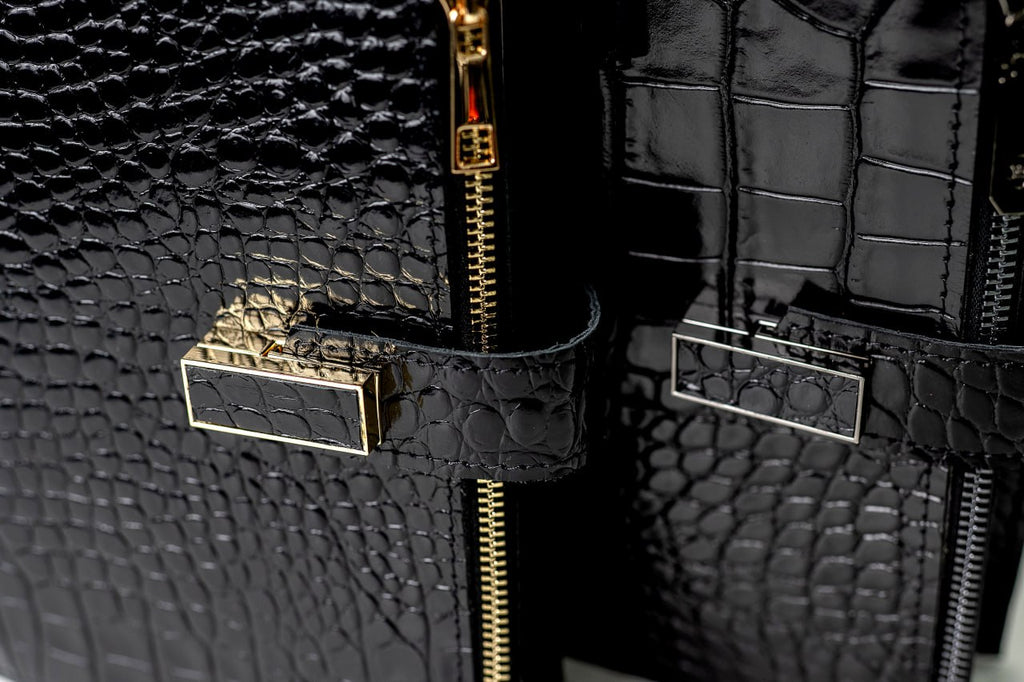 Black croco leather notebook cover A5 for documents A4 and A5 format.